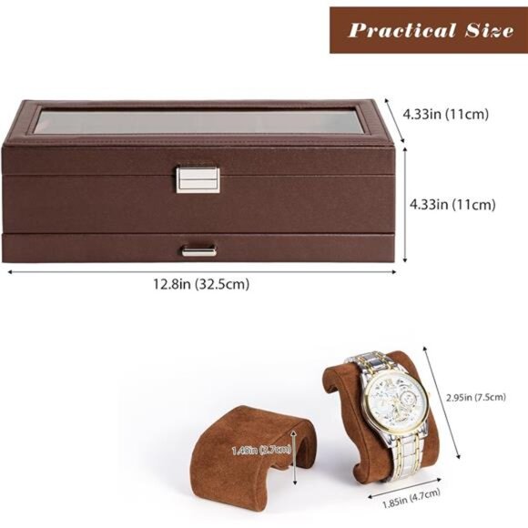 Watch Box for Men, 6 Slot Watch Display Case with Drawer - Picture 3 of 7